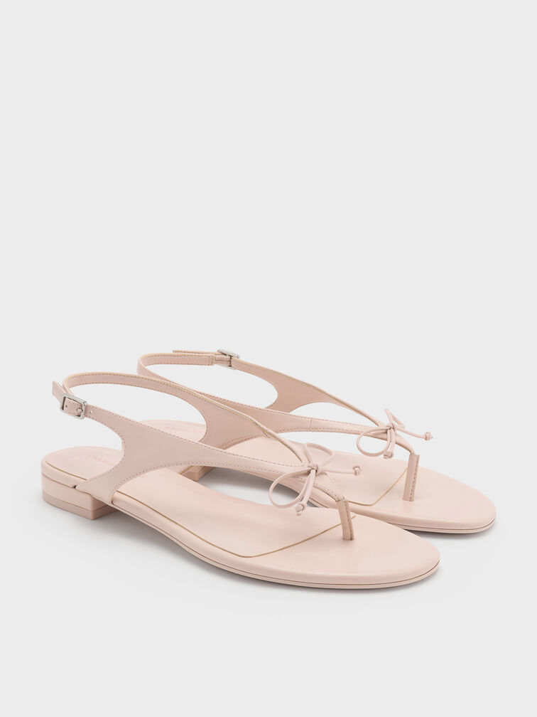 Bow Slingback Thong Sandals, Nude, hi-res
