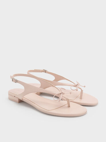 Bow Slingback Thong Sandals, Nude, hi-res