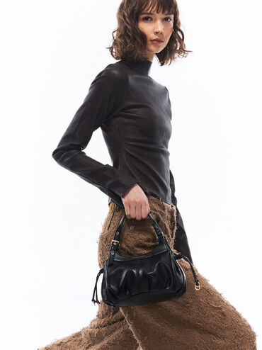 Mini Lillith Drawstring Bucket Bag, Black, hi-res