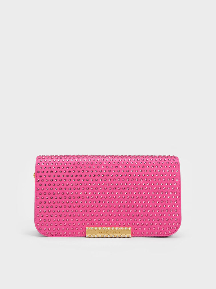 Embellished Chain Strap Bag, Fuchsia, hi-res