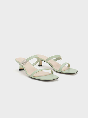Metallic Accent Double Strap Mules, Sage Green, hi-res