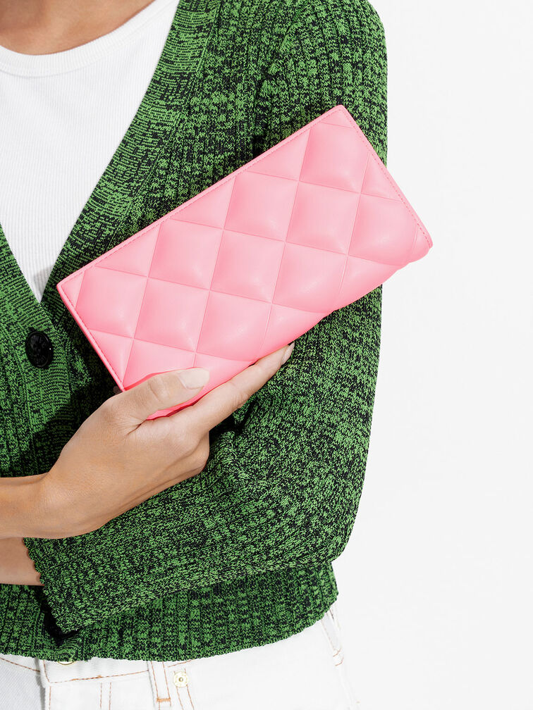 Danika Quilted Long Wallet, Pink, hi-res