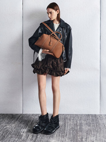 Chance Recycled Leather Bowling Bag, Chocolate, hi-res