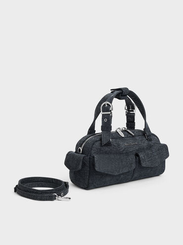 Rachel Denim Multi-Pocket Bowling Bag, Denim Blue, hi-res
