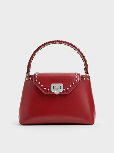 Arwen Studded Top Handle Bag, Red, hi-res