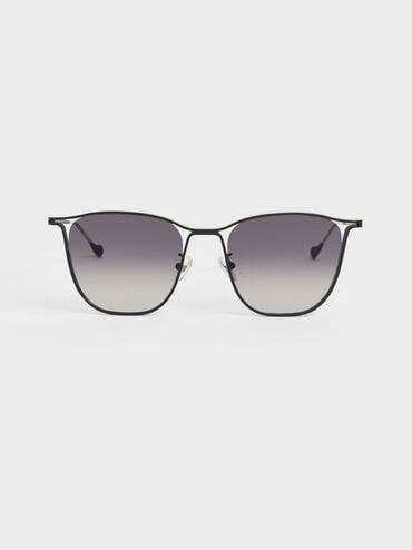 Two-Tone Wire Frame Butterfly Sunglasses, Black, hi-res