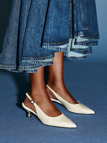 Patent Spool Heel Slingback Pumps, Butter, hi-res