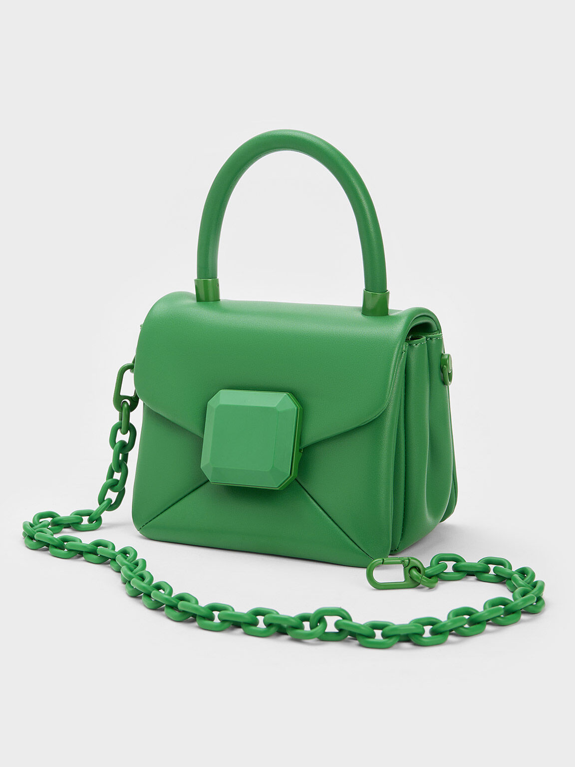 Geometric Push-Lock Top Handle Bag, Green, hi-res