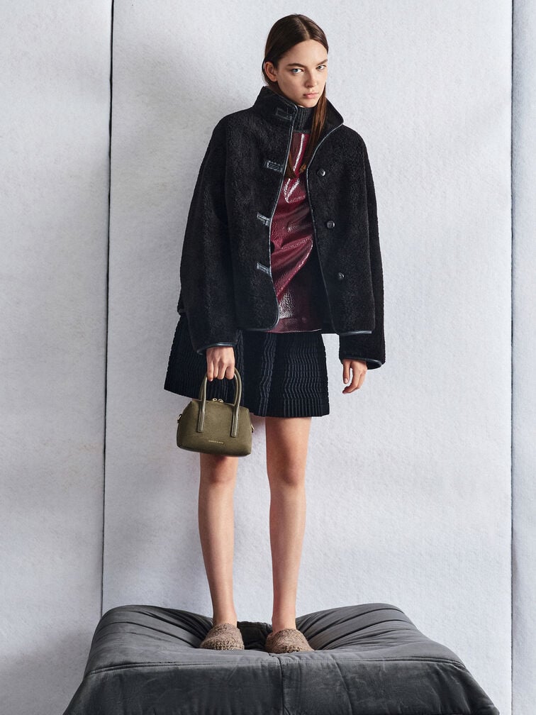 Deyna Recycled Suede Bowling Bag, Deep Olive, hi-res