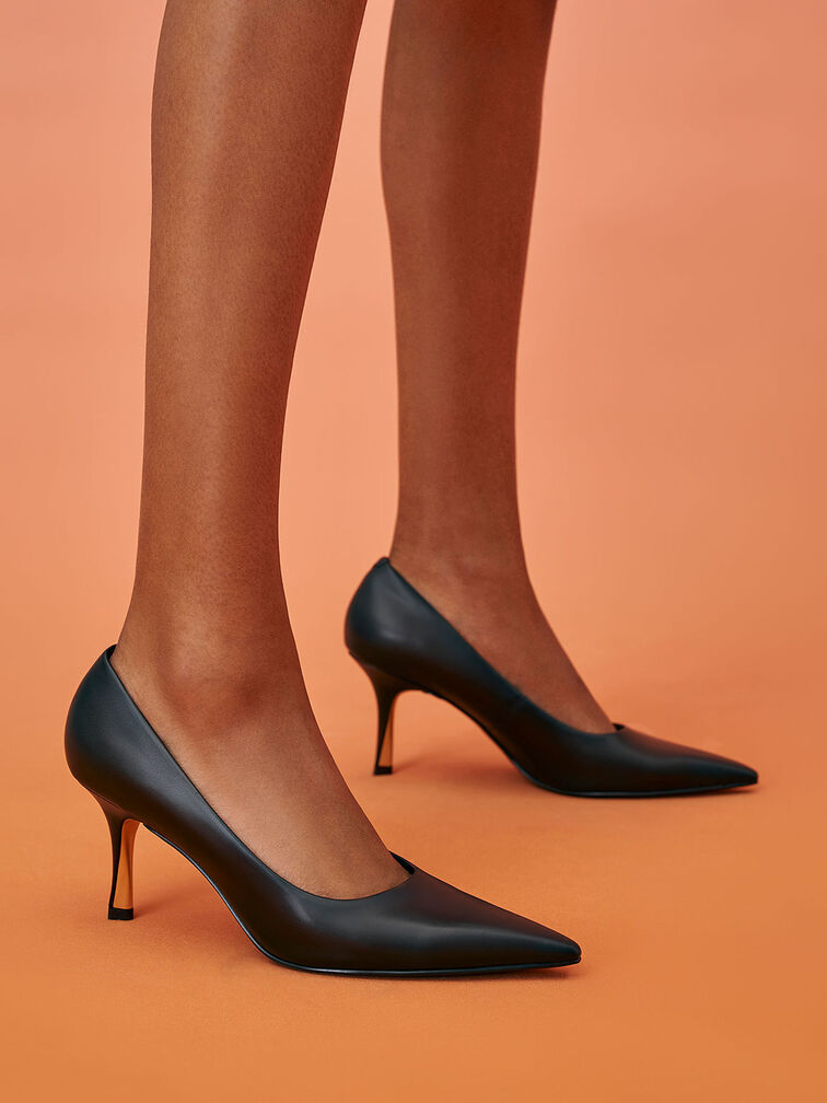 Sculptural Heel Pointed-Toe Pumps, Black, hi-res