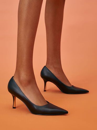 Sculptural Heel Pointed-Toe Pumps, Black, hi-res