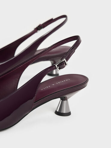 Patent Spool Heel Slingback Pumps, Maroon, hi-res