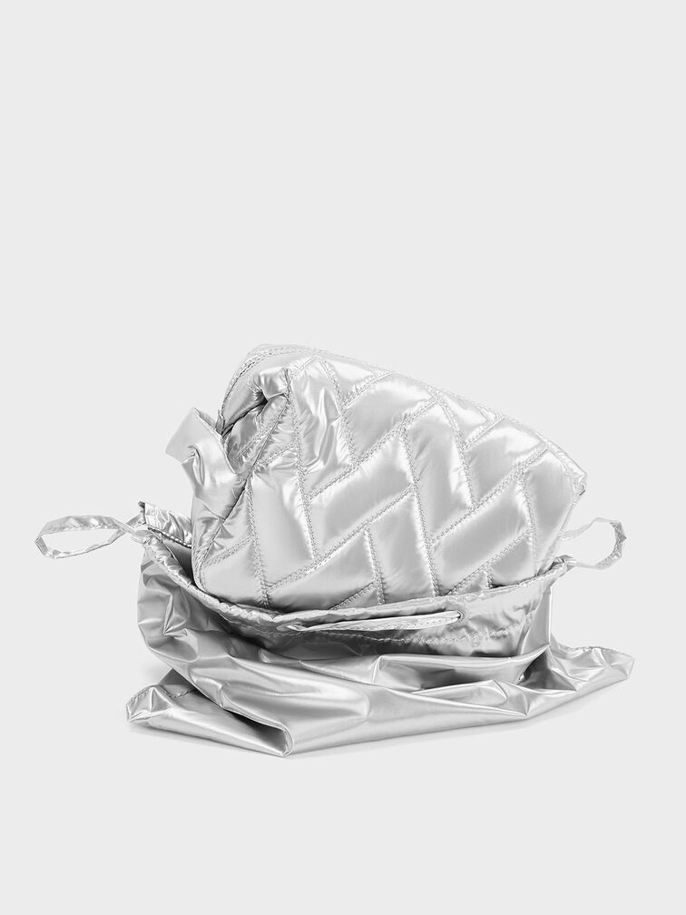 Nylon Chevron Pouch, Silver, hi-res