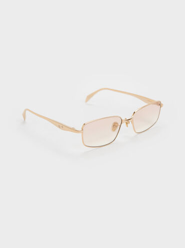 Celestia Metal-Rim Tinted Rectangular Sunglasses, Light Gold, hi-res