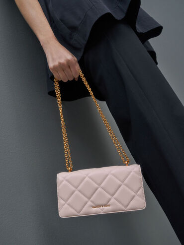 Paffuto Quilted Wallet On Chain, Light Pink, hi-res