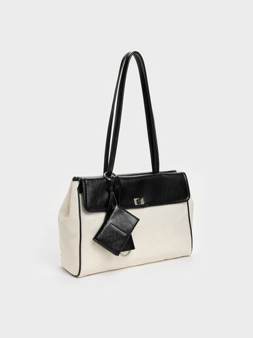 XL Apfra Two-Tone Quilted Tote Bag, Multi Cream, hi-res