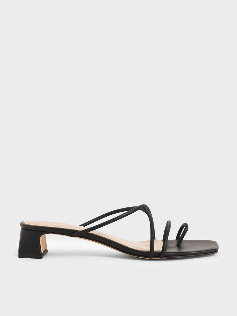 Strappy Toe Ring Sandals, Black, hi-res