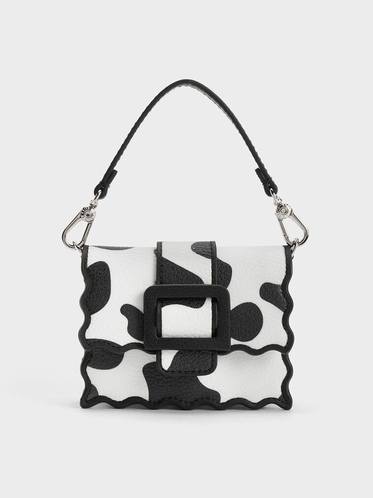 Waverly Cow Print Scallop-Trim Mini Bag, Chalk, hi-res