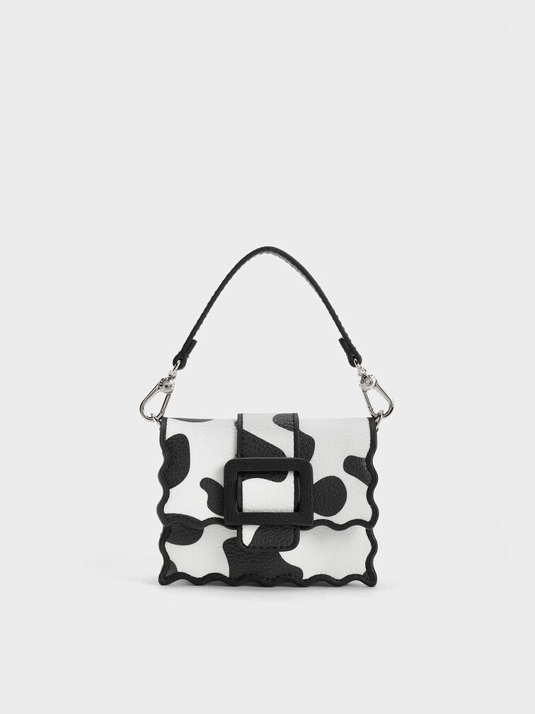 Waverly Cow Print Scallop-Trim Mini Bag, Chalk, hi-res