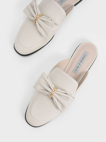 Chain-Link Bow Loafer Mules, Chalk, hi-res
