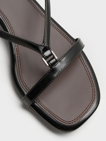 V-Strap Heeled Slingback Sandals, Black Box, hi-res