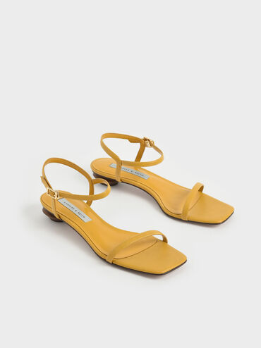Sculptural Heel Ankle Strap Sandals, Mustard, hi-res
