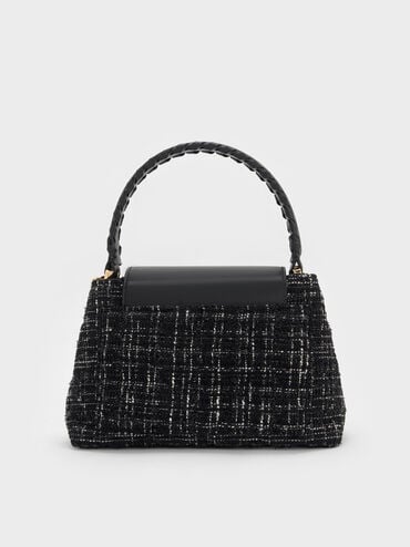 Arwen Tweed Quilted Braided-Strap Top Handle Bag, Black Tweed, hi-res