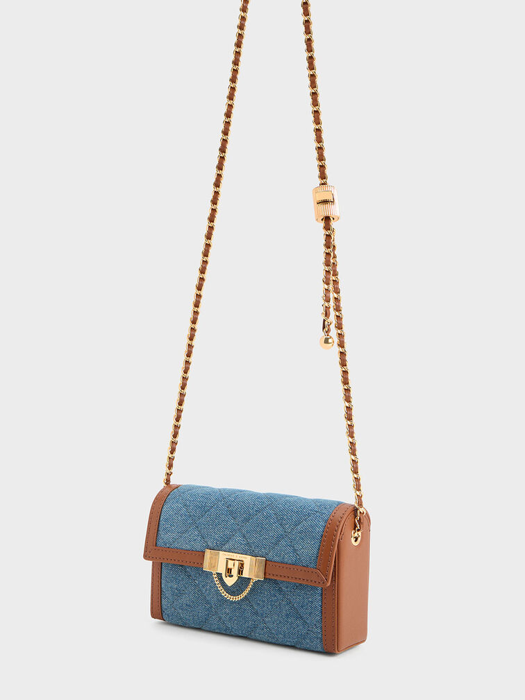 Tallulah Denim Metallic Push-Lock Clutch, Denim Blue, hi-res