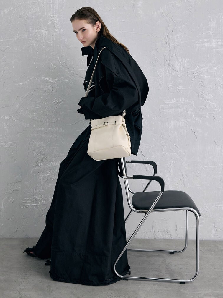 Bryna Belted Bucket Bag, Cream, hi-res