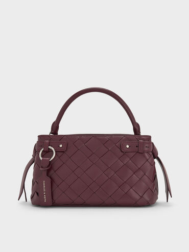 Ivette Woven Top Handle Bag, Wineberry Red, hi-res