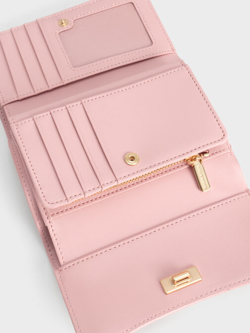 Huxley Metallic Accent Front Flap Wallet, Light Pink, hi-res