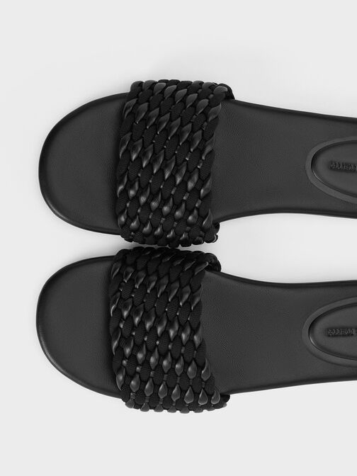 Woven Open-Toe Slides, Black, hi-res