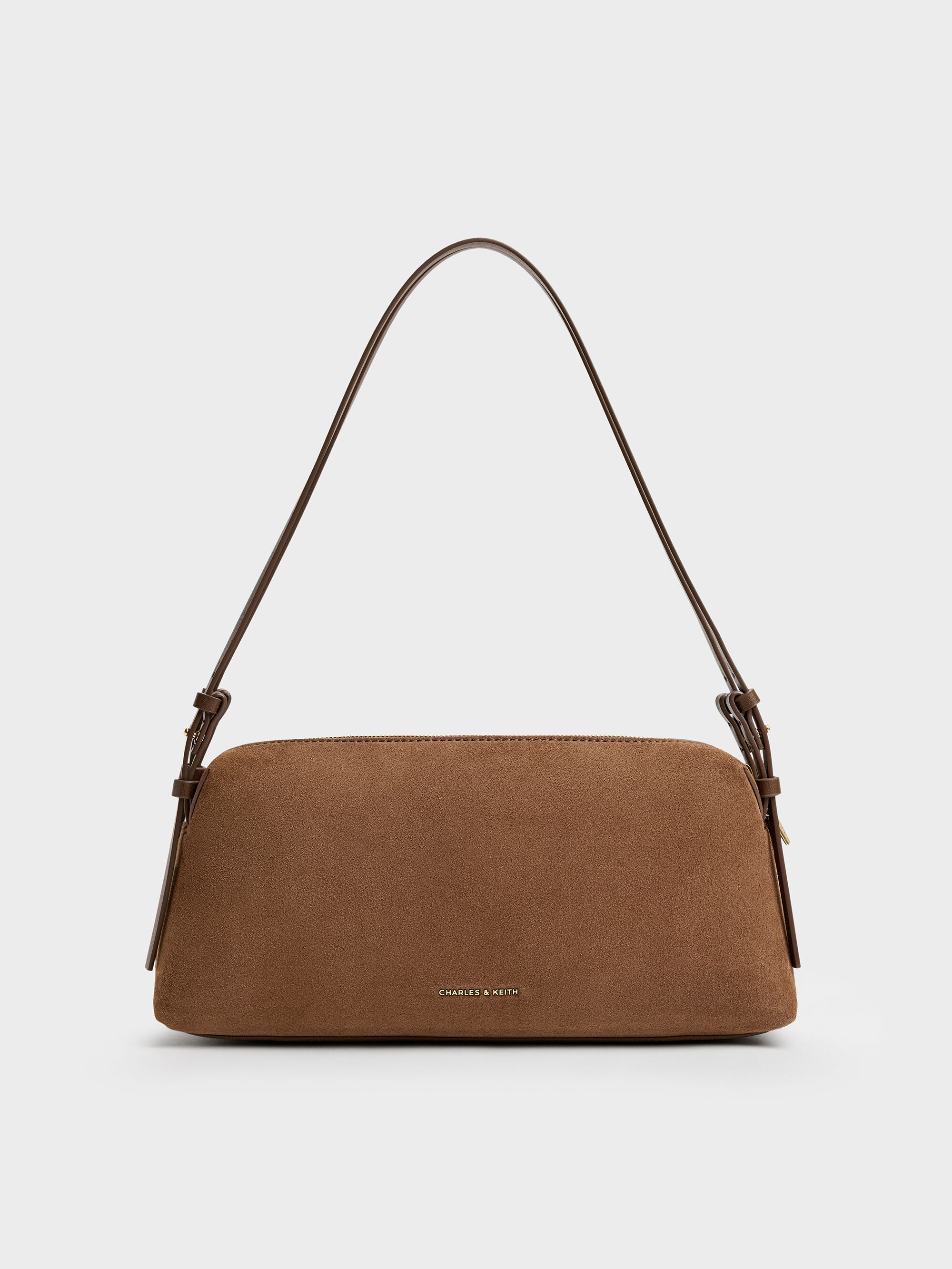 Mocha Brown Deyna Recycled Suede Double-Strap Shoulder Bag - Mocha