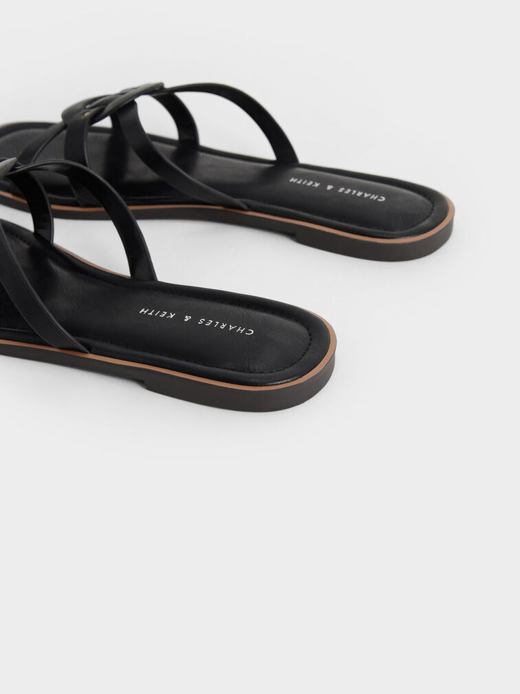 Ring Detail Strappy Flats, Black, hi-res