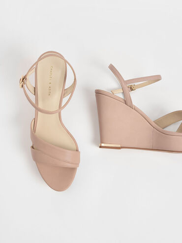 Asymmetric Strap Platform Wedges, Nude, hi-res