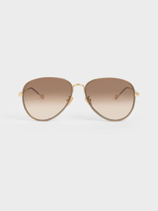 Tinted Aviator Sunglasses, Taupe, hi-res