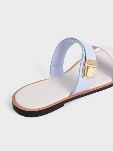 Dove Metallic Buckle Slide Sandals, Light Blue, hi-res