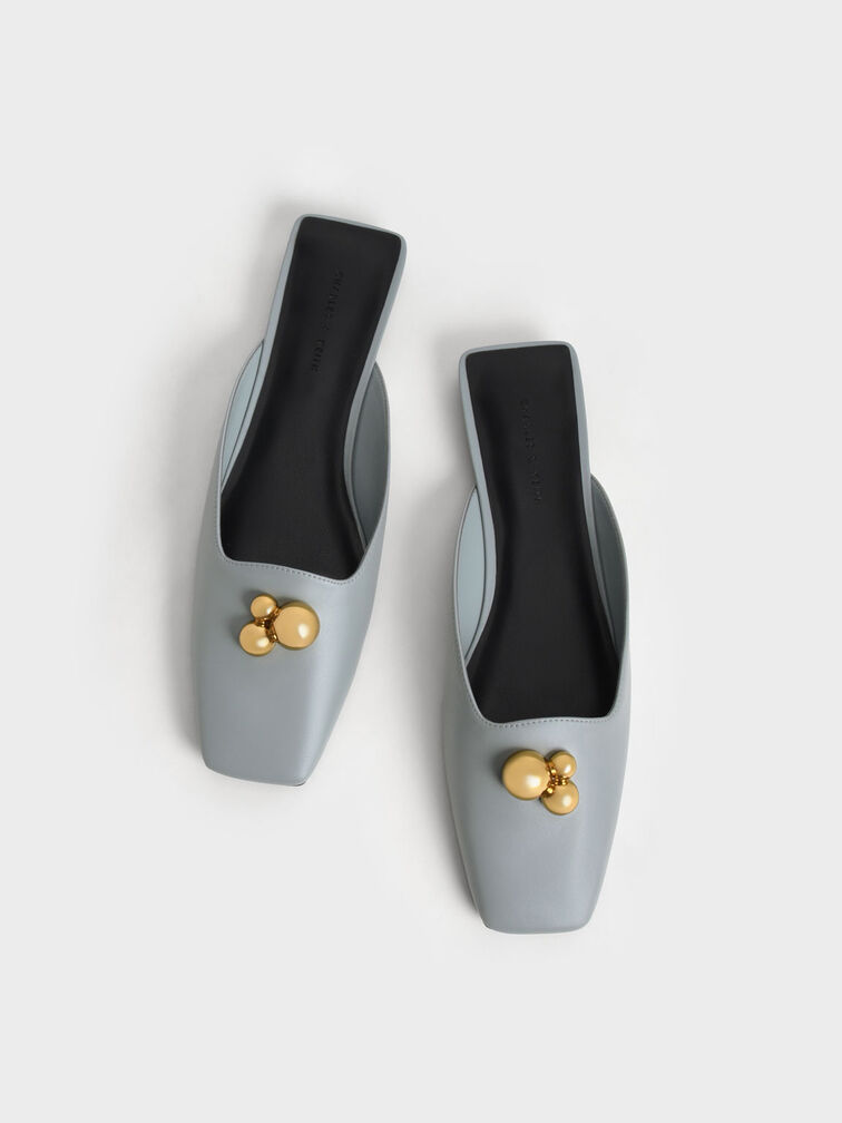 Metallic Accent Square-Toe Mules, Light Blue, hi-res