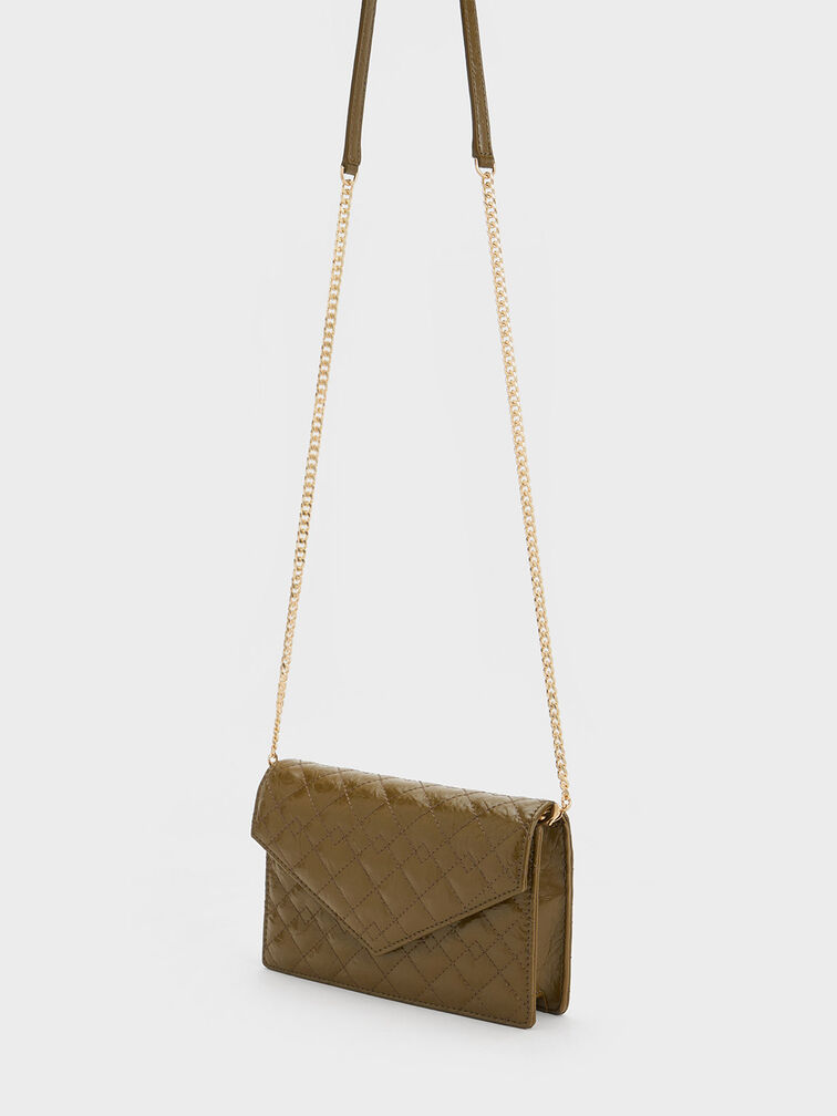 Duo Quilted Envelope Clutch, Khaki, hi-res