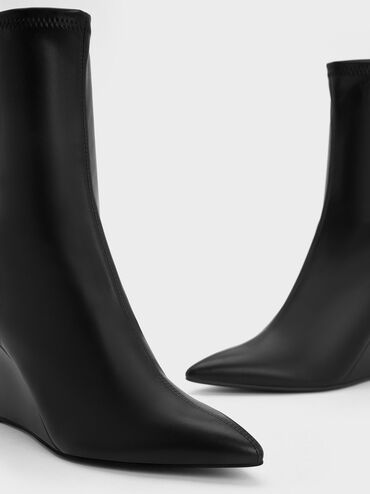 Pointed-Toe Wedge Ankle Boots, Black, hi-res