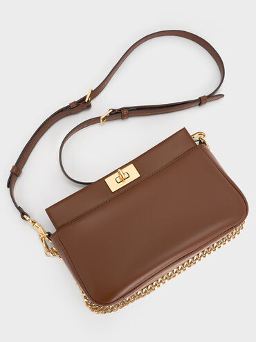 Lennie Chain-Handle Shoulder Bag, Dark Brown, hi-res