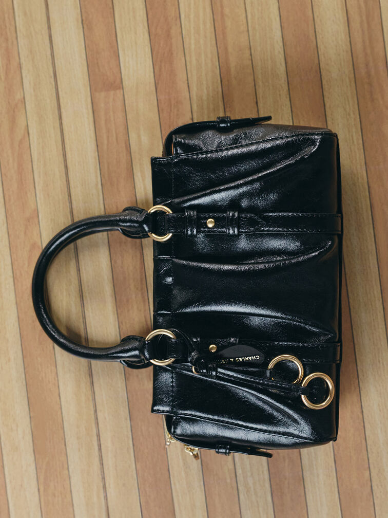 Britton Ruched Top Handle Tote Bag, Black, hi-res