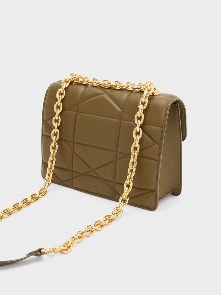 Blanche Chevron Chain Handle Bag, Khaki, hi-res