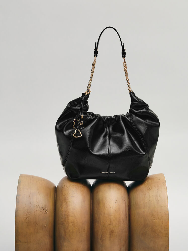 Ciara Ruched Hobo Bag, Black, hi-res