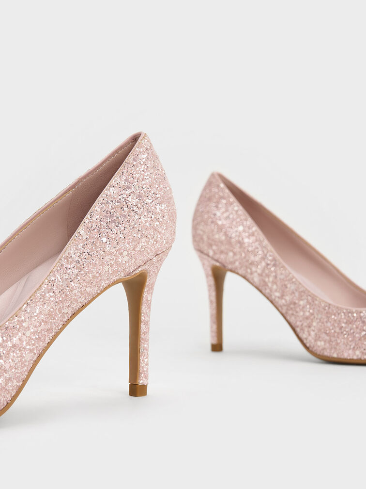 Emmy Glittered Pointed-Toe Pumps, Pink, hi-res