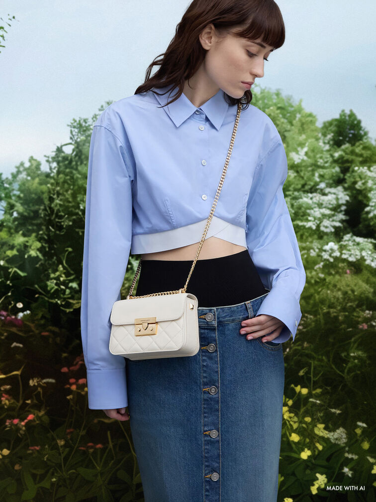 Alva Quilted Chain-Handle Bag, Cream, hi-res