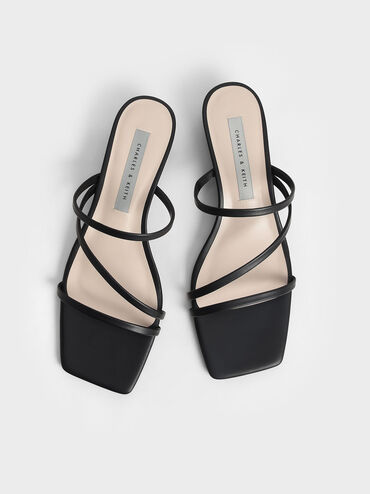 Strappy Wedge Mules, Black, hi-res