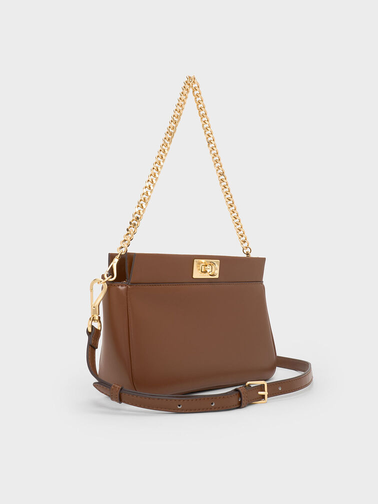 Lennie Chain-Handle Shoulder Bag, Dark Brown, hi-res