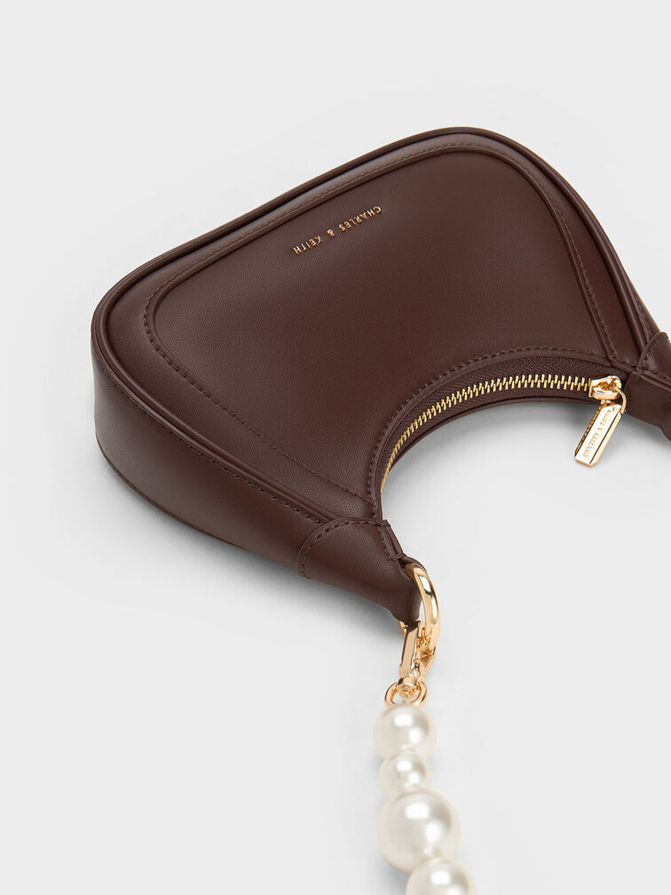 Beaded Handle Hobo Bag, Dark Brown, hi-res
