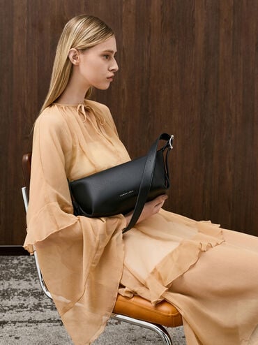 Larsen Buckle-Strap Slouchy Shoulder Bag, Noir, hi-res